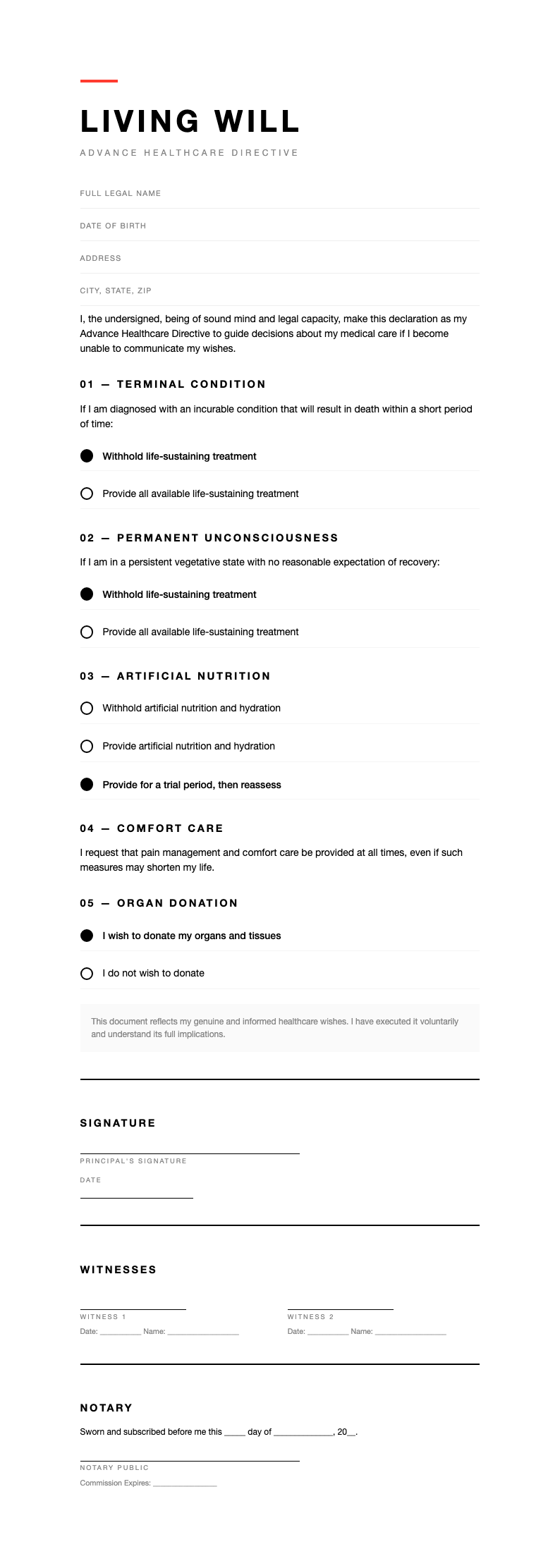 Modern Minimal living will